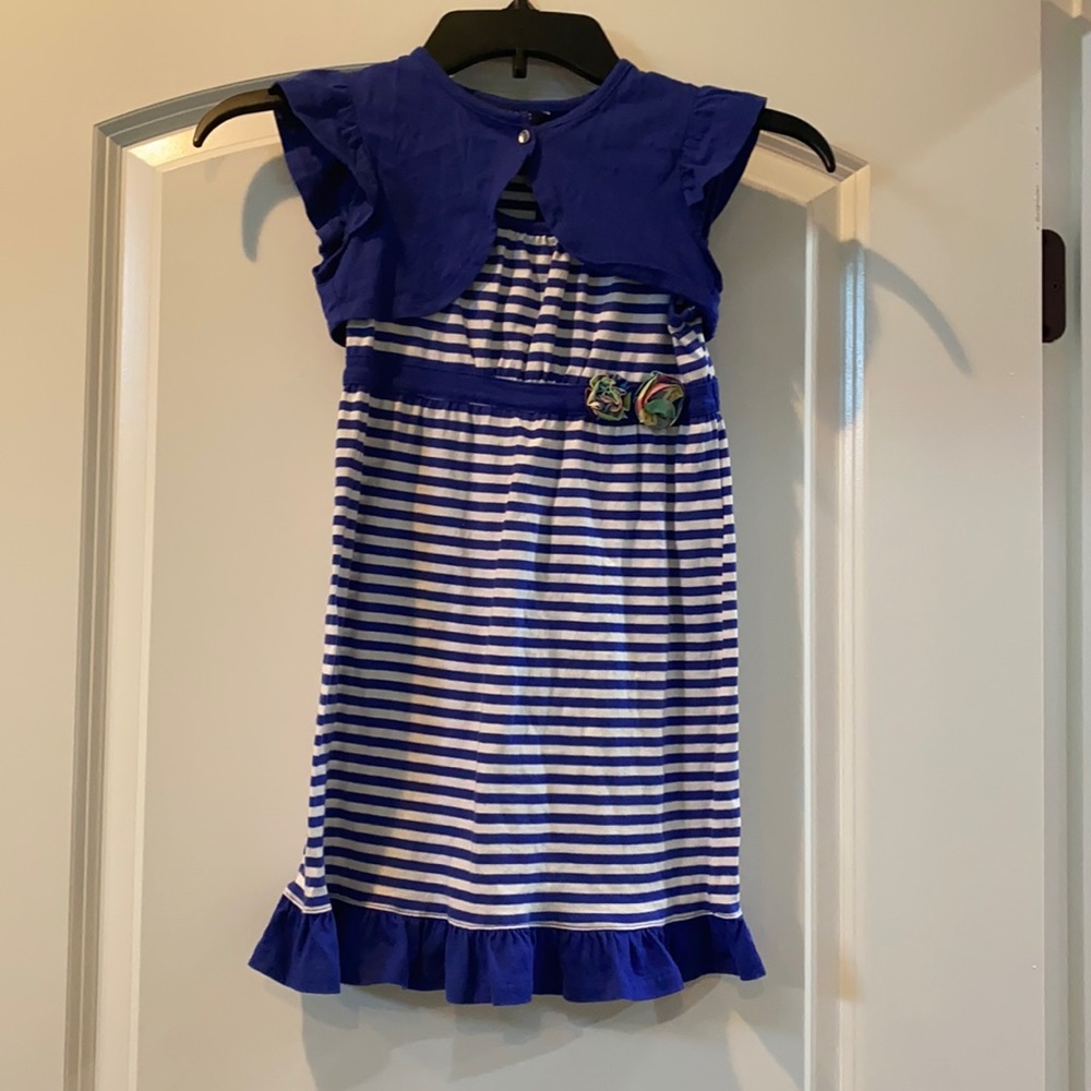 Chaps Girls Blue Striped Dress